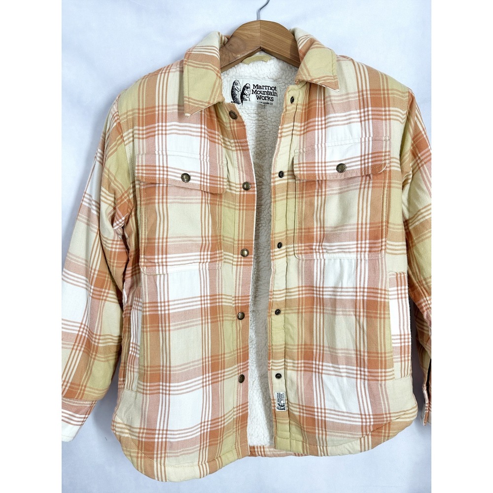 Marmot Ridgefield Sherpa Lined Plaid Light Orange Flannel Jacket Womens Size XS - Picture 8 of 16